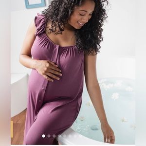 Kindred Bravely Ruffle Strap Delivery Gown in Burgundy Plum — size Medium/Large